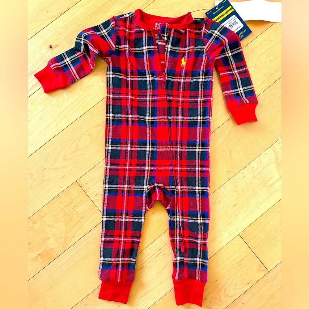 Ralph Lauren Polo plaid onesie no feet 6-12 months (12.5-25 lbs, 26-30.5 inches)